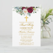 Grüne Kommunion im eleganten Burgund Einladung (Stehend Vorderseite)