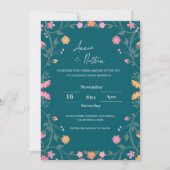Grüne, komplexe Blumenrahmen - Einladung zur Hochz (Vorderseite)