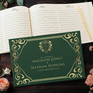 Grüne königliche Fantasy-Monogramm-Hochzeit Gästebuch