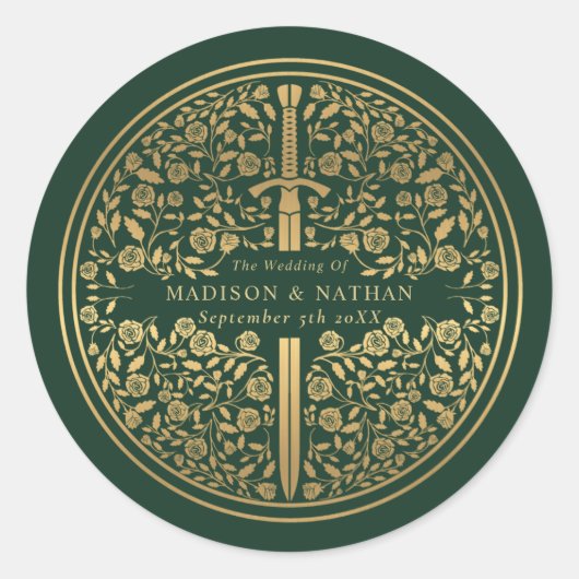 Grüne Königliche Mittelalterliche Hochzeit Runder Aufkleber (Vorderseite)