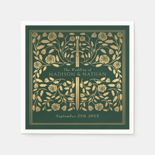 Grüne Königliche Mittelalterliche Hochzeit Serviette (Vorderseite)