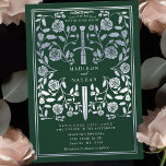 Grüne Königliche Mittelalterliche Silberschwerthoc Einladung<br><div class="desc">Treten Sie ein in die Geschichte von Romantik und Legende! Diese mittelalterlichen Fantasy Hochzeitseinladungen zeigen ein echtes Schwert, das mit silbernen Blumen in einer reichen grünen Kulisse verstrickt ist. Sie sind ideal für Paare, die eine bezaubernde und zeitlose Touch für ihren besonderen Tag suchen. Beachten Sie, dass das Silber auf...</div>