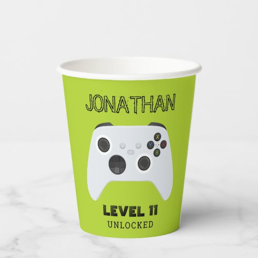 GRÜNE KONTROLLER-GAMER-EBENE PAPPBECHER (Rückseite)