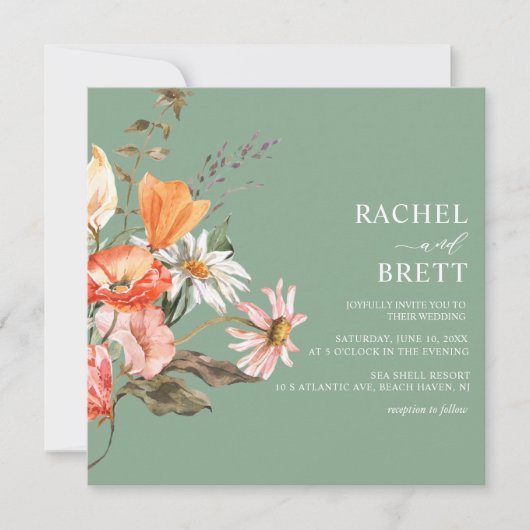 Grüne Koralle Rosa Blumenzehen Einladung (Vorderseite)