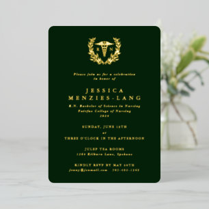 Grüne Krankenschwester Caduceus+Laurel Wreath Folieneinladung