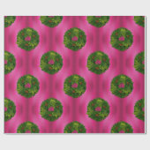 Grüne Kränze auf rosa Weihnachten Geschenkpapier (Flach)