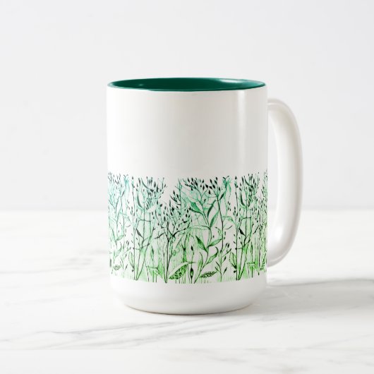 Grüne Kräuter und Blätter Zweifarbige Tasse (VorderseiteRechts)