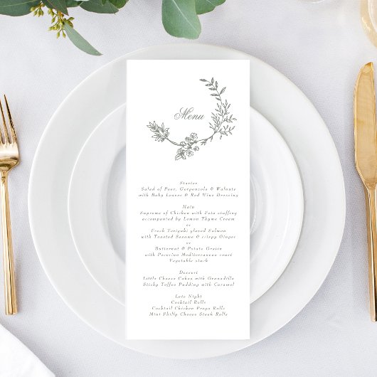 Grüne Kreide-Monogramm-Hochzeit Menükarte