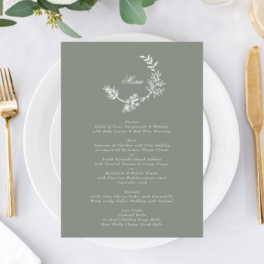 Grüne Kreide-Monogramm-Hochzeit Menükarte