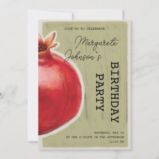 Grüne Kreide Pomegrane Einladung zum Geburtstag (Vorderseite)
