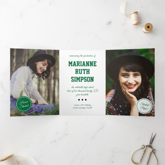 Grüne Kreise 5-Foto-Abschluss Dreifach Gefaltete Einladung (Innenseite)