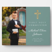 Grüne Kreuz Foto Junge Erste Kommune Fotoplatte (Vorderseite)