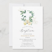 Grüne Kreuz Gelbe Blumenjungen Taufe Einladung (Vorderseite)