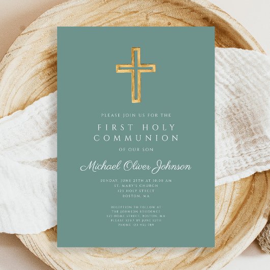 Grüne Kreuz Religiöse Junge Erste Kommune Einladung