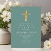 Grüne Kreuz Religiöse Junge Erste Kommune Einladung