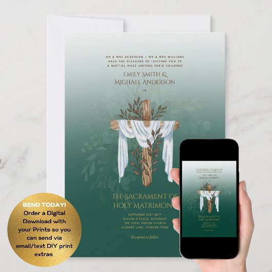 Grüne Kreuzkatholische Hochzeit der Hochzeit Einladung