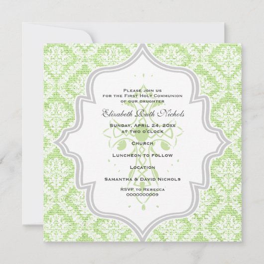 Grüne Kreuzung mit weißem Damast Einschlag Erste K Einladung (Vorderseite)