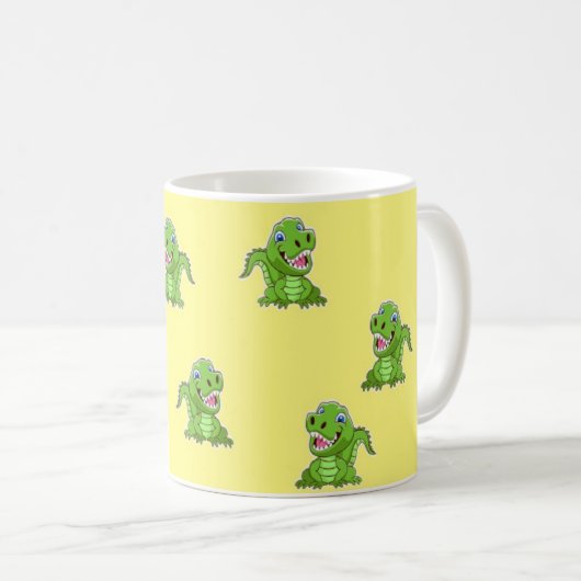 Grüne Krokodile auf gelb Kaffeetasse (VorderseiteRechts)