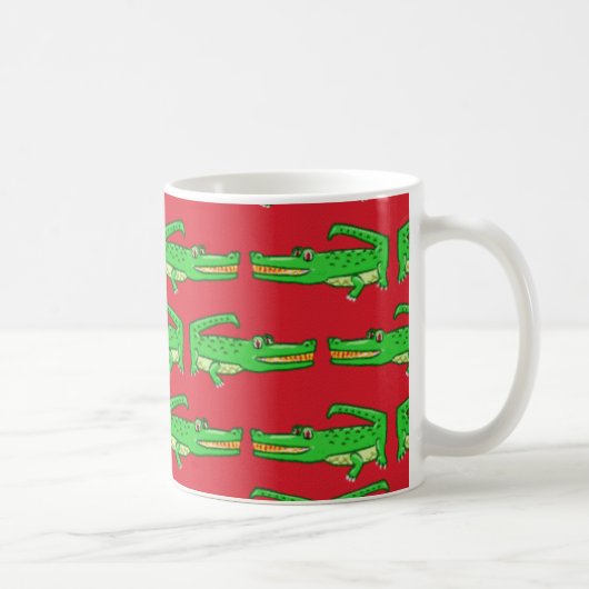 Grüne Krokodile auf Rot Kaffeetasse (Rechts)