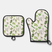 Grüne Küche Kulinarische Kräutergarten Kochen Ofenhandschuh & Topflappen-Set (Vorderseite)