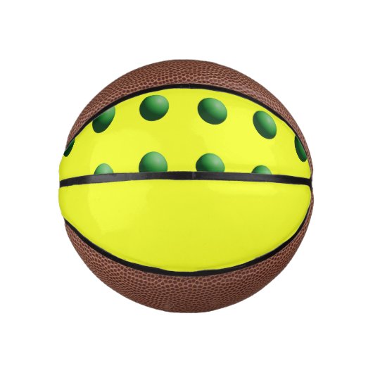 Grüne Kugeln auf Gelb Mini Basketball (Vorderseite)