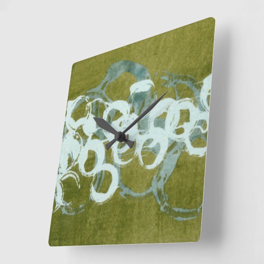 Grüne Kugeln I Quadratische Wanduhr (Winkel)
