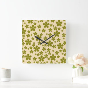 Grüne, kühne Y2K-Wildblume Lebhafte Wohngestaltung Quadratische Wanduhr