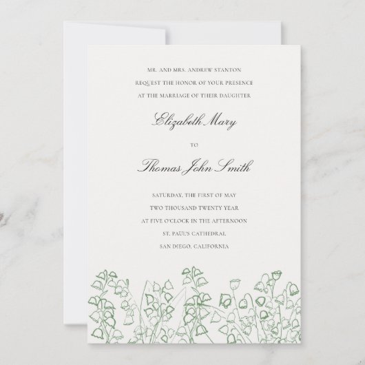 Grüne Kunst Blumenskizze Lily Tal Feierliche Hochz Einladung (Vorderseite)