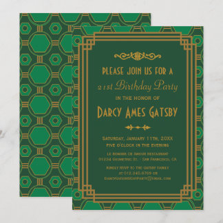Grüne Kunst-Deco-Geburtstagsparty Einladungen