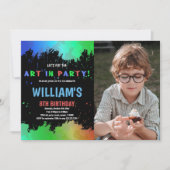 Grüne Kunst im Party Paint Birthday mit Foto Einladung (Vorderseite)