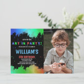 Grüne Kunst im Party Paint Birthday mit Foto Einladung (Stehend Vorderseite)