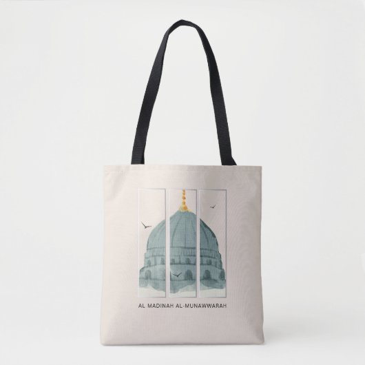 Grüne Kuppel Masjid an-Nabi Wasserfarbe Triptychon Tasche (Vorderseite)