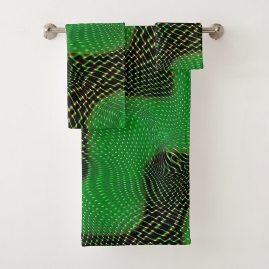 Grüne Kurve und klare Punkte im dunklen Hintergrun Badhandtuch Set (Insitu)
