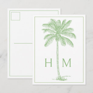 Grüne Küsten-Palmetto-Palme-Monogramm Postkarte