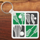 Grüne Lacrosse Blöcke von Sticks und Balls Schlüsselanhänger (Vorderseite)