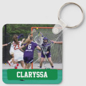 Grüne Lacrosse Blöcke von Sticks und Balls Schlüsselanhänger (Rückseite)