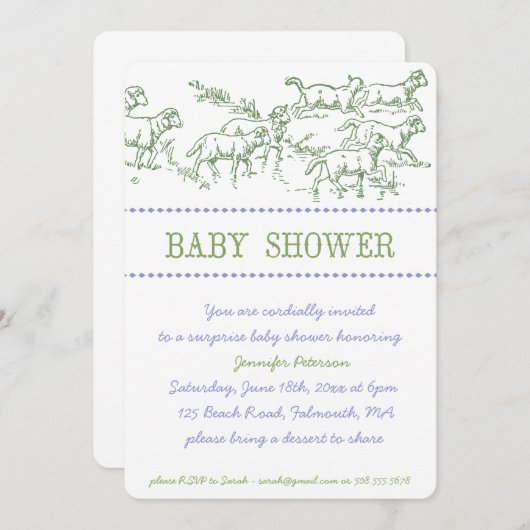 Grüne Lamb-Babydusche Einladung - unisex (Vorne/Hinten)