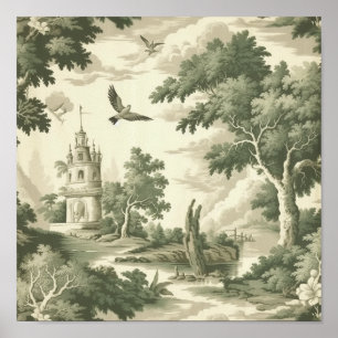 Grüne Landschaft Heißluftballon Toile (2) Poster