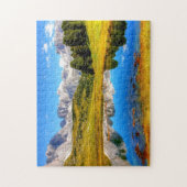 Grüne Landschaft mit Teich und schneebedeckten Ber Puzzle (Vertikal)