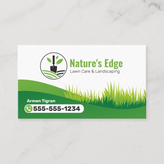 Grüne Landschaftsgärtnermähen Visitenkarte (Vorderseite)