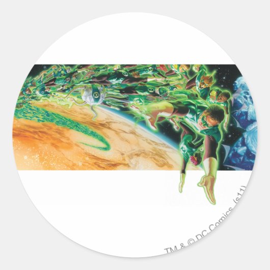 Grüne Lanterns fliegen im Weltraum Runder Aufkleber (Vorderseite)