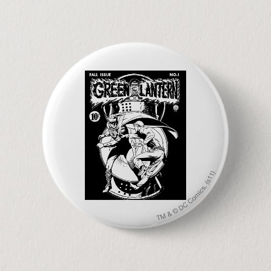 Grüne Laterne mit Kap im Kampf, Schwarzweiss Button (Vorderseite)