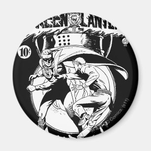 Grüne Laterne mit Kap im Kampf, Schwarzweiss Magnet