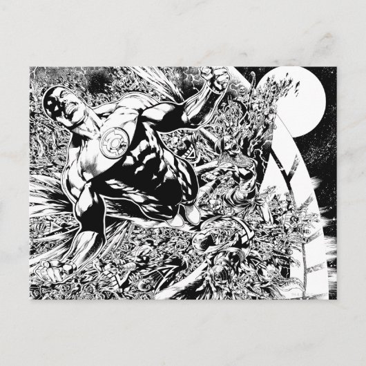 Grüne Laterne und der Mond - Schwarzweiss Postkarte (Vorderseite)