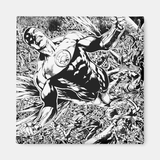 Grüne Laterne und Mond - Schwarz und Weiß Magnet (Vorne)