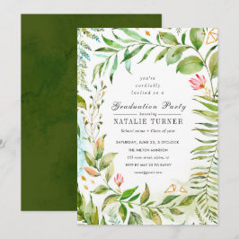 Grüne Laub-Abschluss-mit BlumenParty Einladung