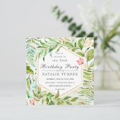 Grüne Laub-Geburtstags-mit BlumenParty Einladung (Stehend Vorderseite)