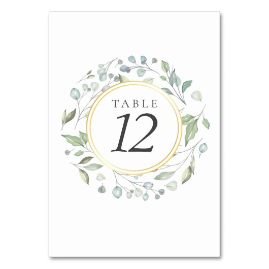 Grüne Laurel Garland Elegant Gold Tischnummer (Vorderseite)