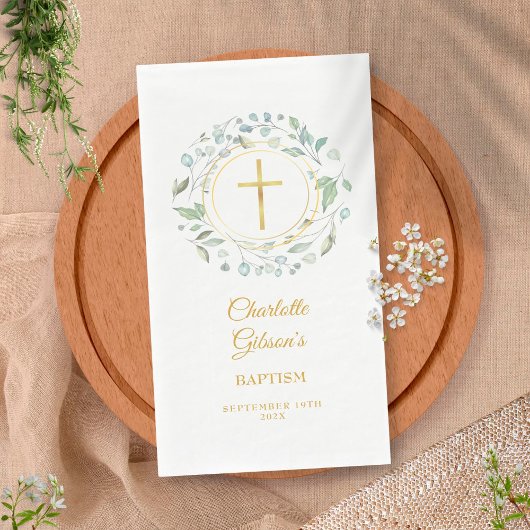 Grüne Laurel Garland Gold Taufe Christening Serviette
