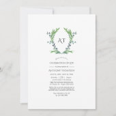 Grüne Laurel Wappen Monogram Celebration of Life Einladung (Vorderseite)
